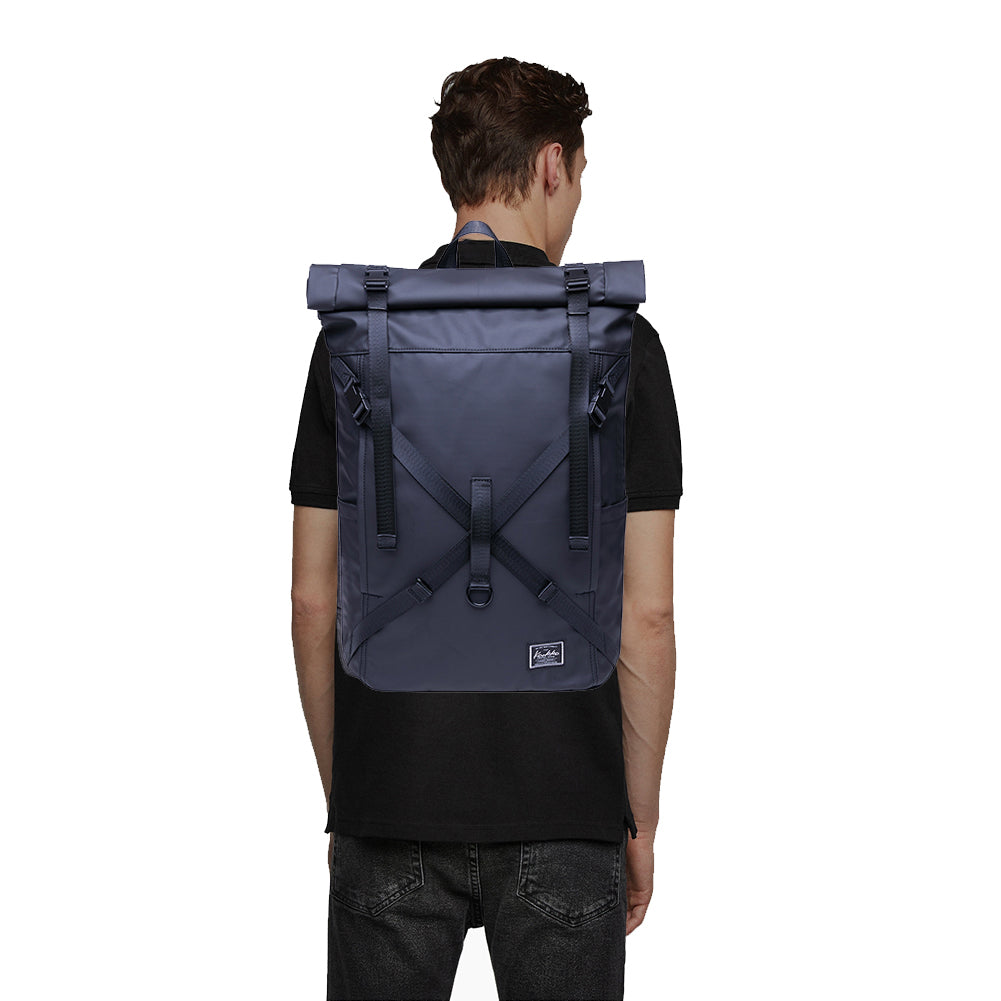 KAUKKO Backpack for daily use, KF07( Leather-Black / 17.8L )