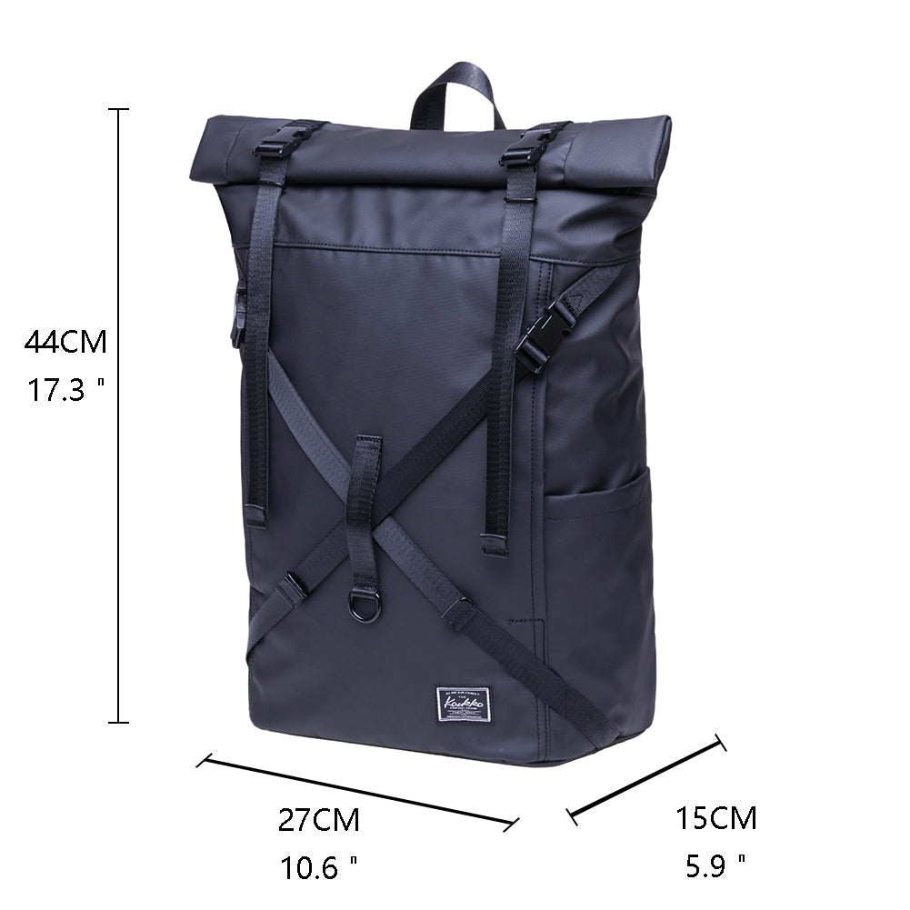 KAUKKO Backpack for daily use, KF07( Leather-Black / 17.8L )