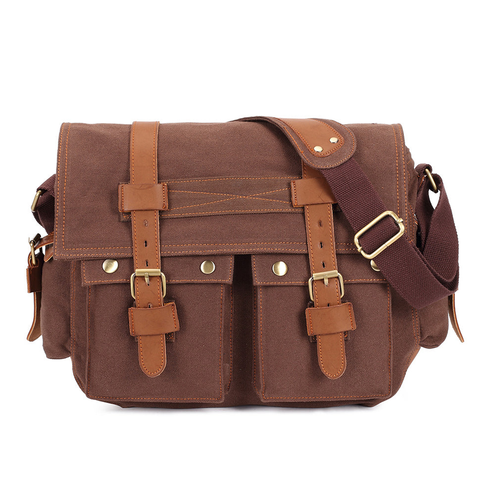 KAUKKO Canvas Messenger Bag - Vintage Crossbody Shoulder Bag Military Satchel