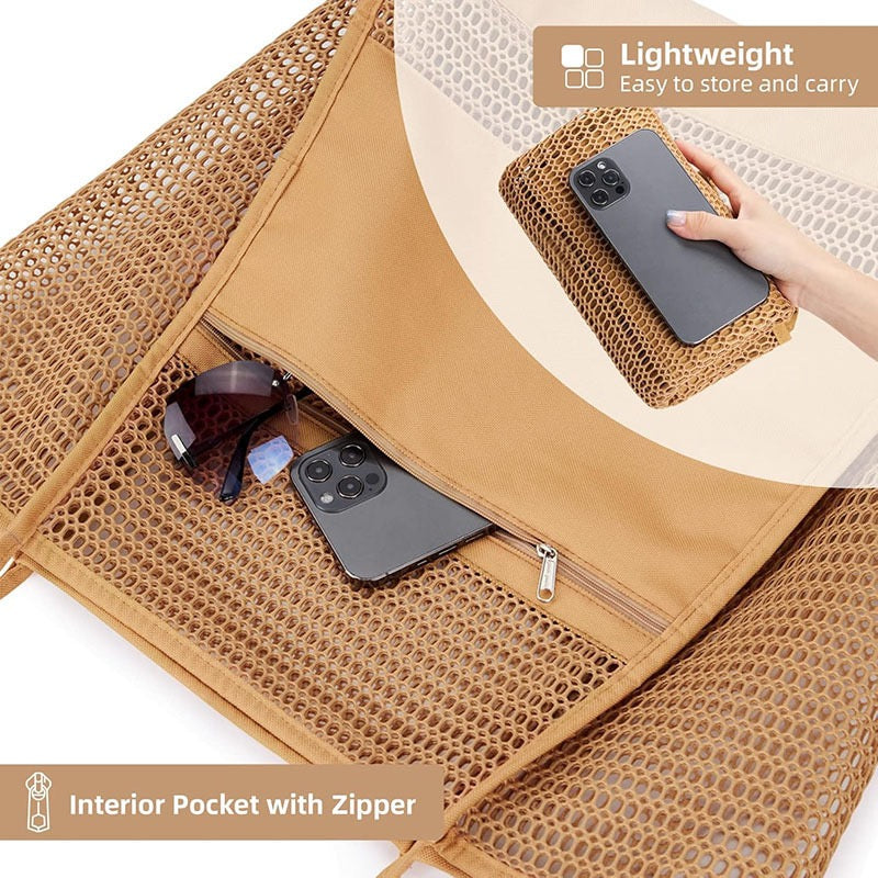 KAUKKO BeachNylon Mesh Tote Bag, Casual Tote Bag Hobo Women Foldable MAX 23L Shoulder Bag For Beach Picnic Vacation