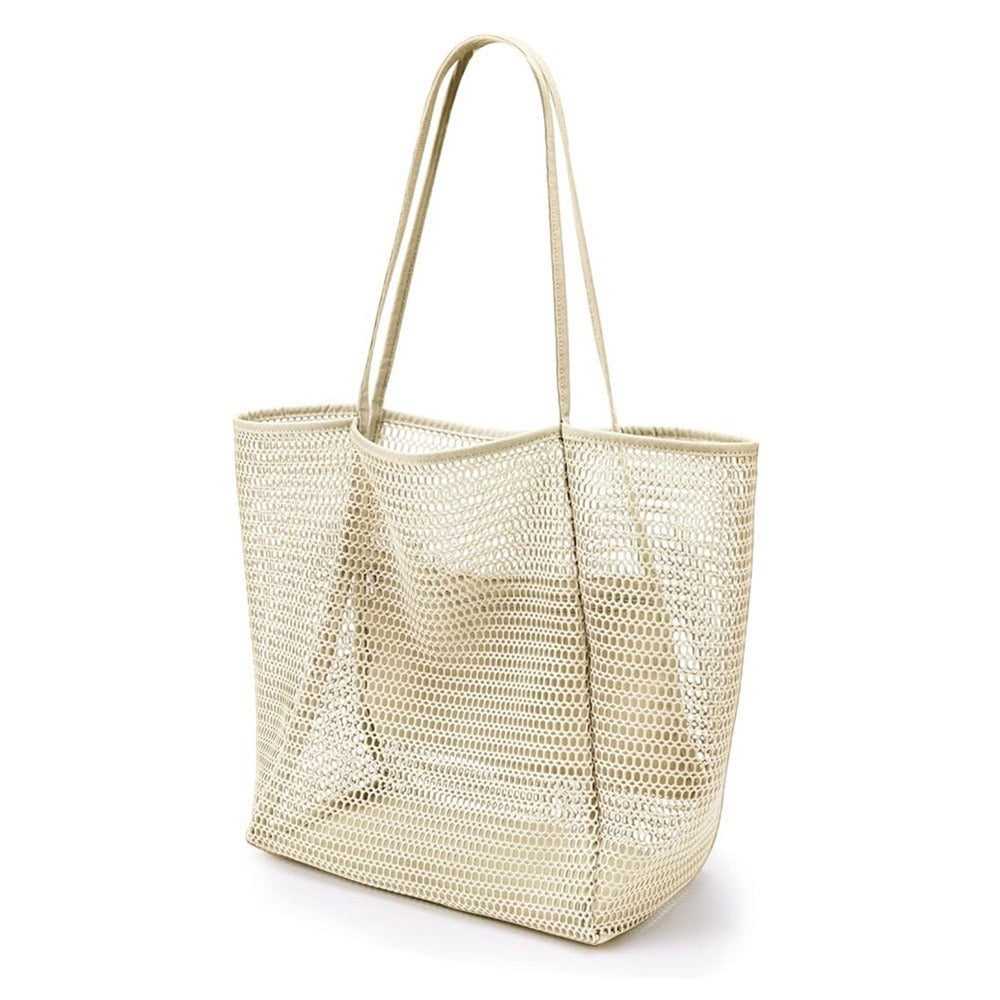 KAUKKO BeachNylon Mesh Tote Bag, Casual Tote Bag Hobo Women Foldable MAX 23L Shoulder Bag For Beach Picnic Vacation