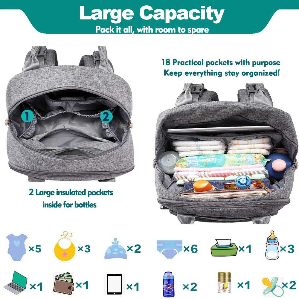 Diaper Bag Backpack - Baby Essentials Travel Tote - Multi Function Waterproof Diaper Bag, Travel Essentials Baby Bag with Changing Pad, Stroller Straps & Pacifier Case - Unisex