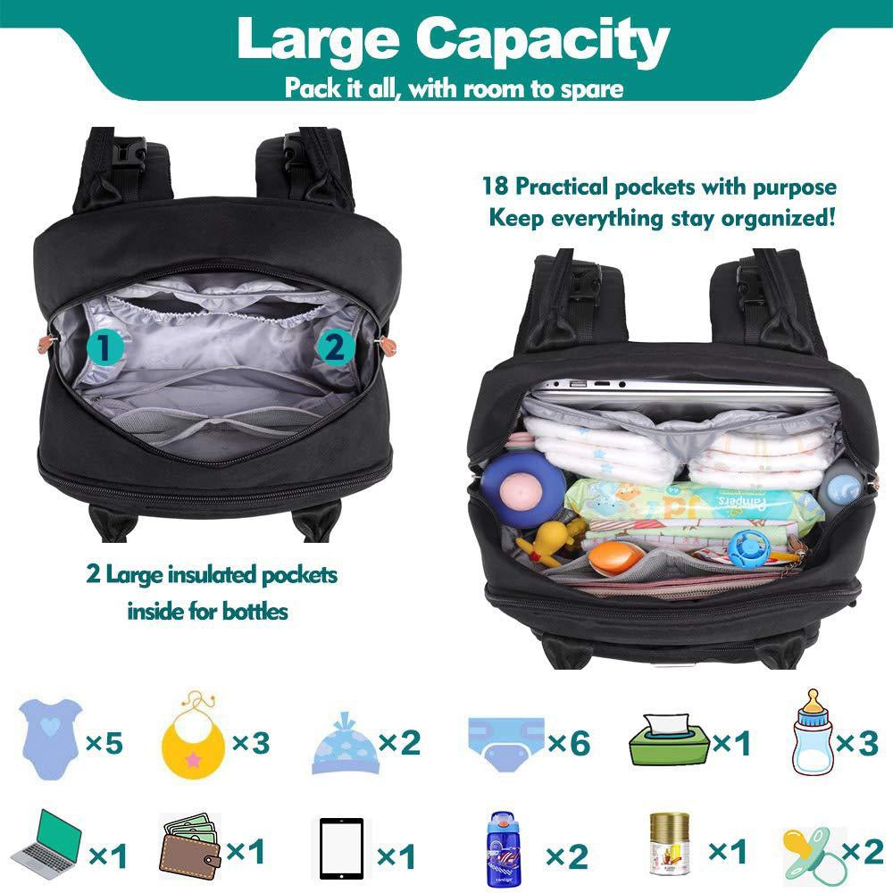 Diaper Bag Backpack - Baby Essentials Travel Tote - Multi Function Waterproof Diaper Bag, Travel Essentials Baby Bag with Changing Pad, Stroller Straps & Pacifier Case - Unisex