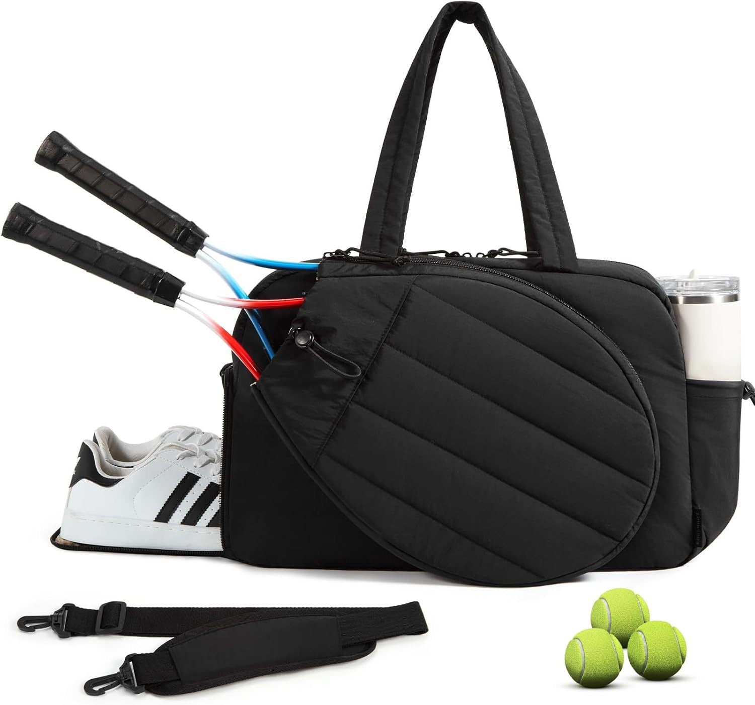 KAUKKO Tennis Gym Bag for Women & Men, Tennis Bag Holds 2 Rackets with Shoe Compartment & Wet Pocket, Sports Duffle Bags fits up to 15.6" Laptop, Women Overnight Weekend Bag
