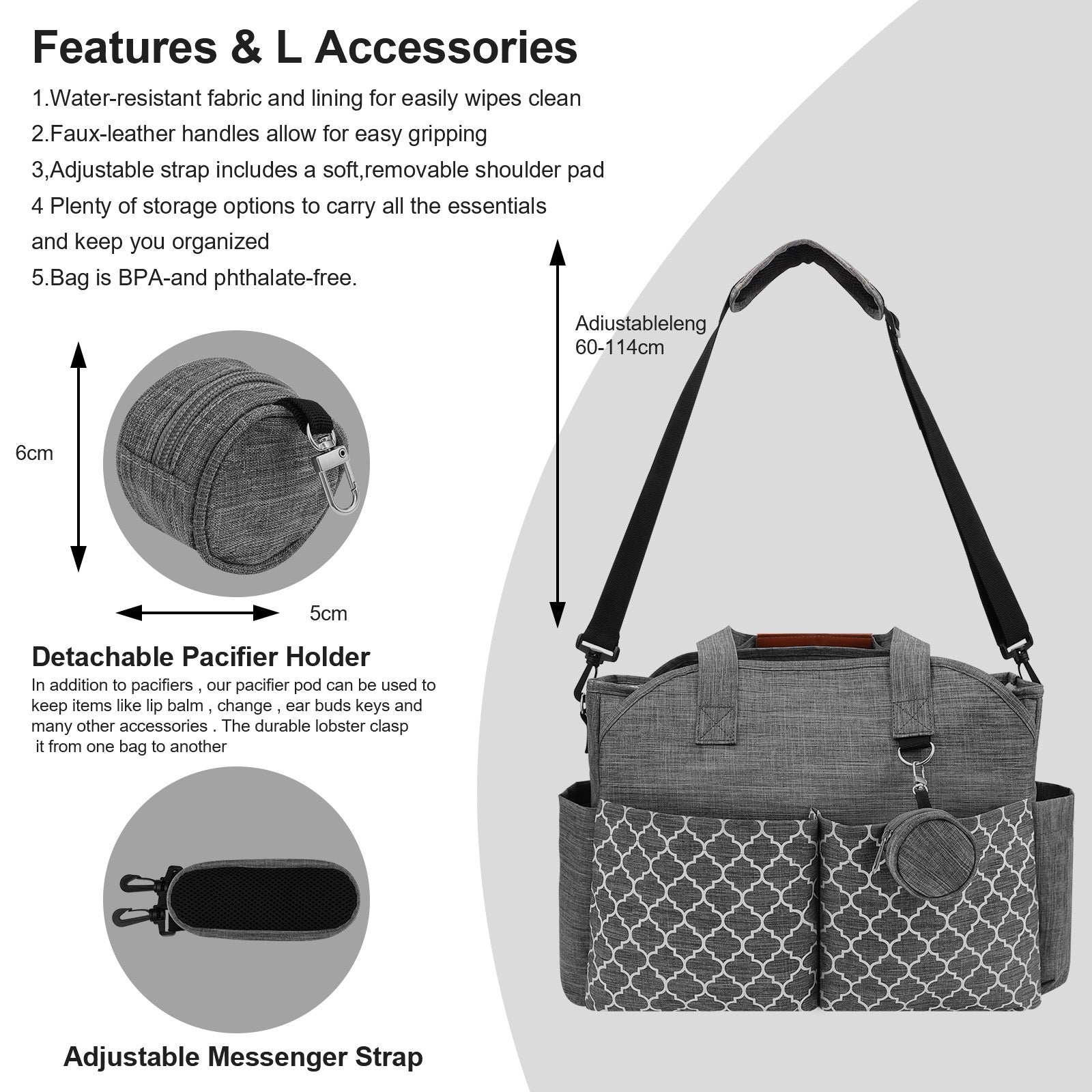 Diaper Bag Tote, Large Diaper Bag with Pacifier Case Travel Diaper Tote for Mom with Changing Station Multifunction