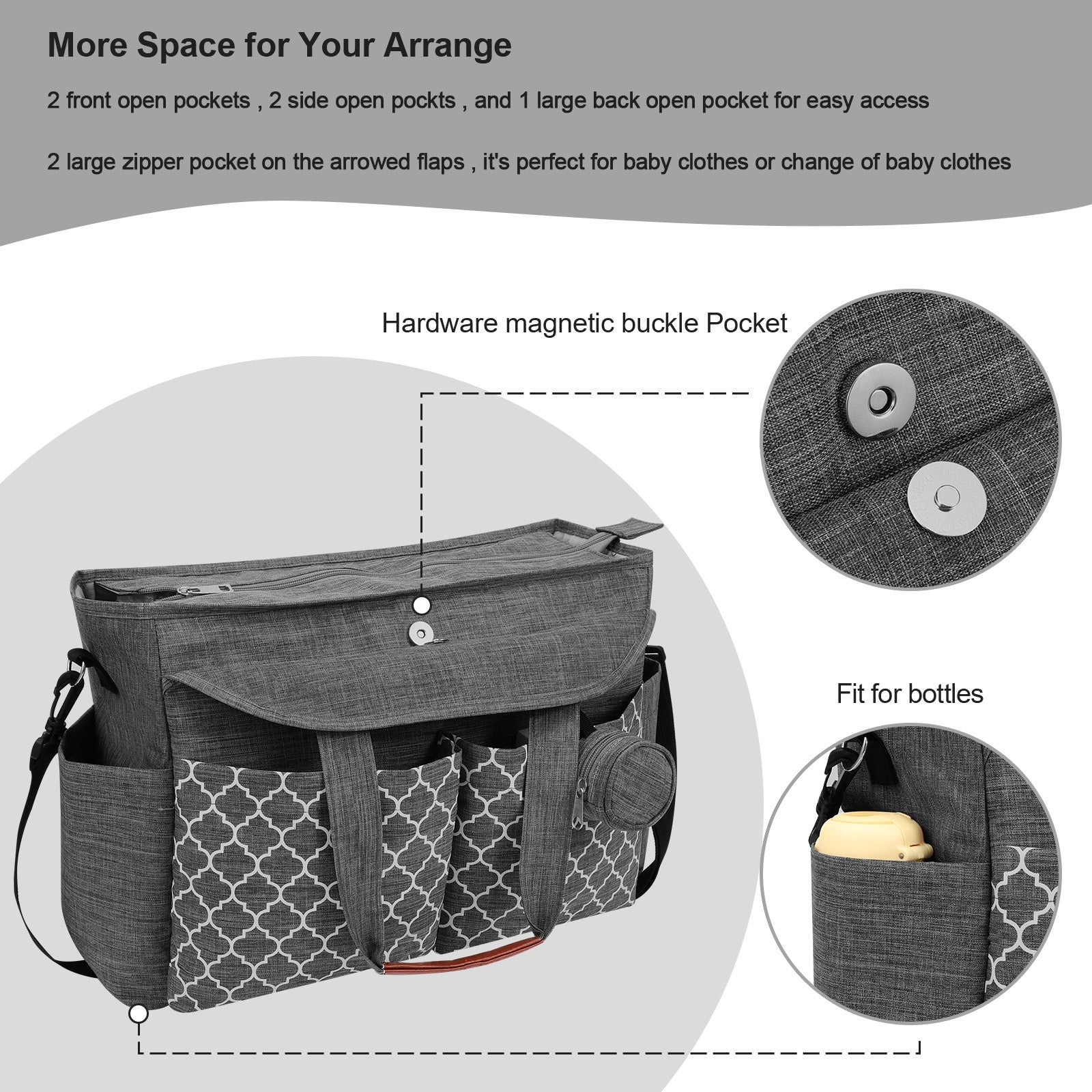 Diaper Bag Tote, Large Diaper Bag with Pacifier Case Travel Diaper Tote for Mom with Changing Station Multifunction