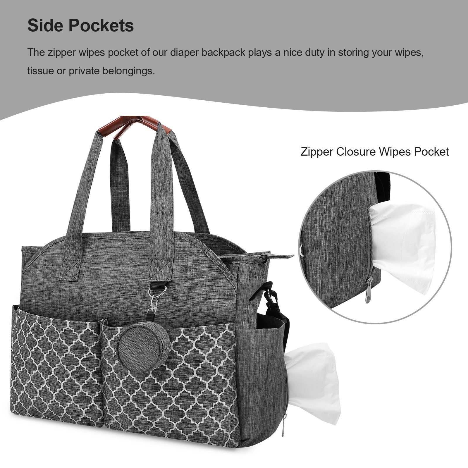 Diaper Bag Tote, Large Diaper Bag with Pacifier Case Travel Diaper Tote for Mom with Changing Station Multifunction