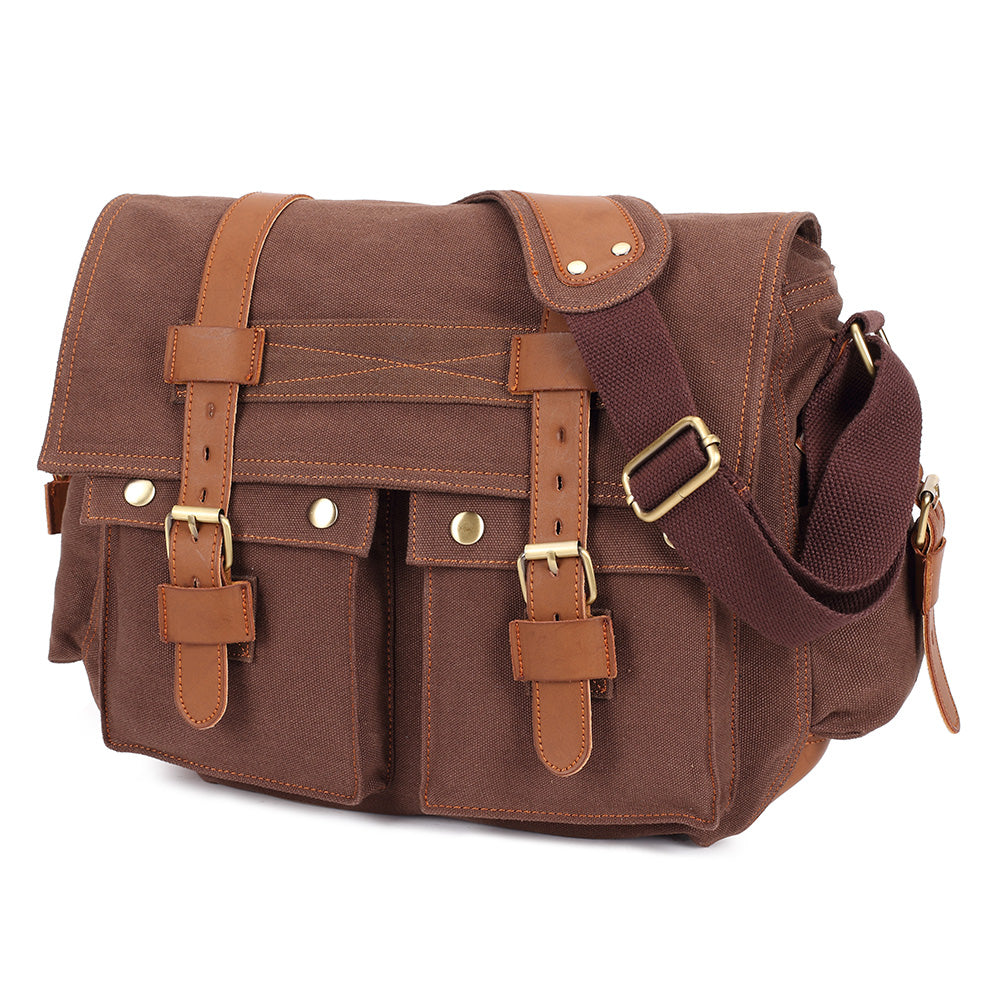 KAUKKO Canvas Messenger Bag - Vintage Crossbody Shoulder Bag Military Satchel