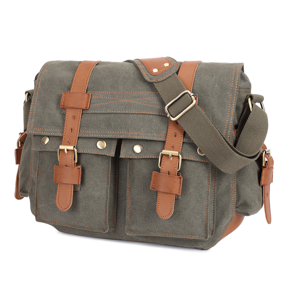 KAUKKO Canvas Messenger Bag - Vintage Crossbody Shoulder Bag Military Satchel