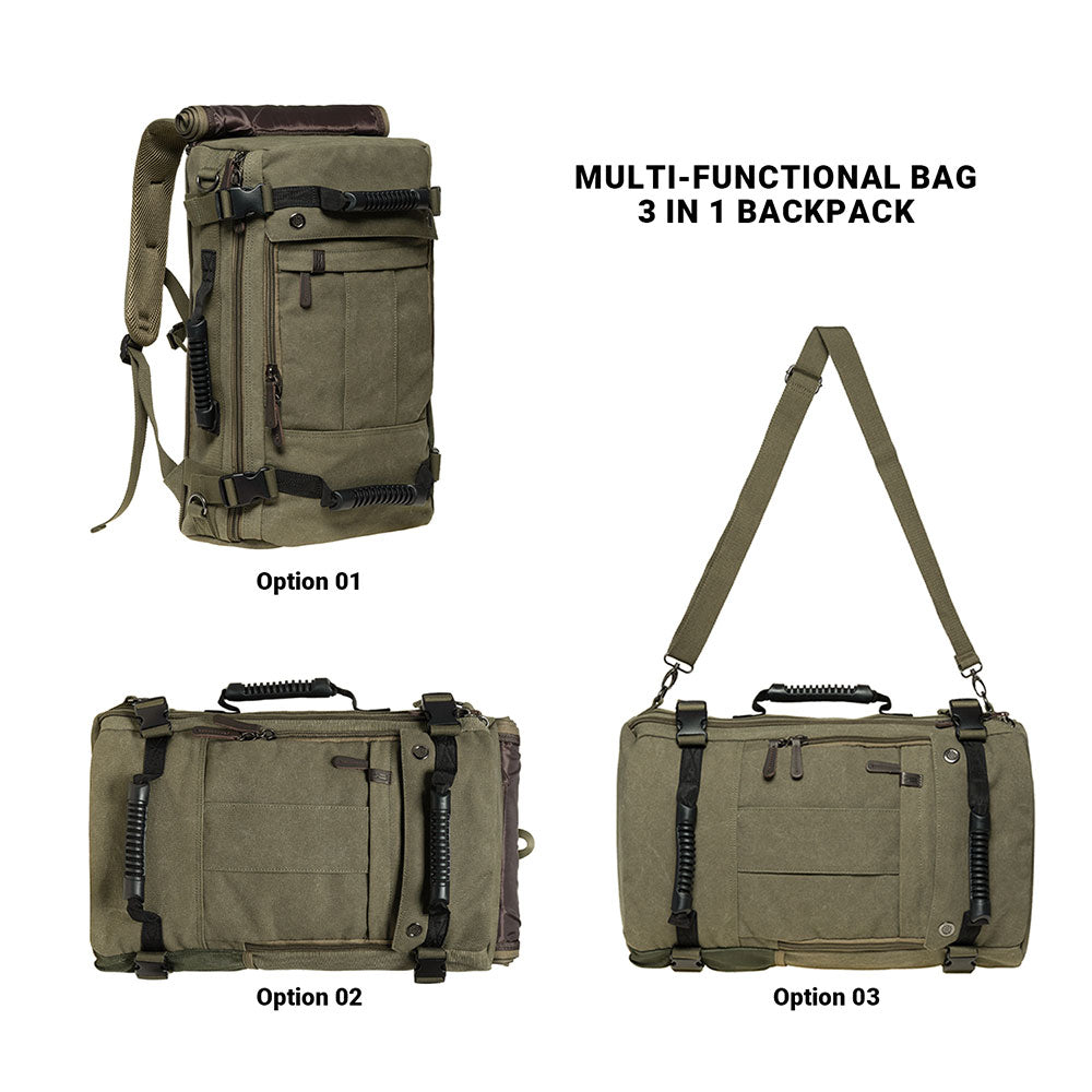Canvas Travel Backpack Multi-Functional Bag Fits 17" Laptop, Large Capacity Hiking Backpack,