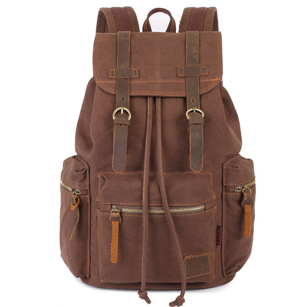 KAUKKO Vintage Casual Canvas and Leather Rucksack Retro Backpack for School Work Travel Hiking, 19L ( Coffee ) - kaukko