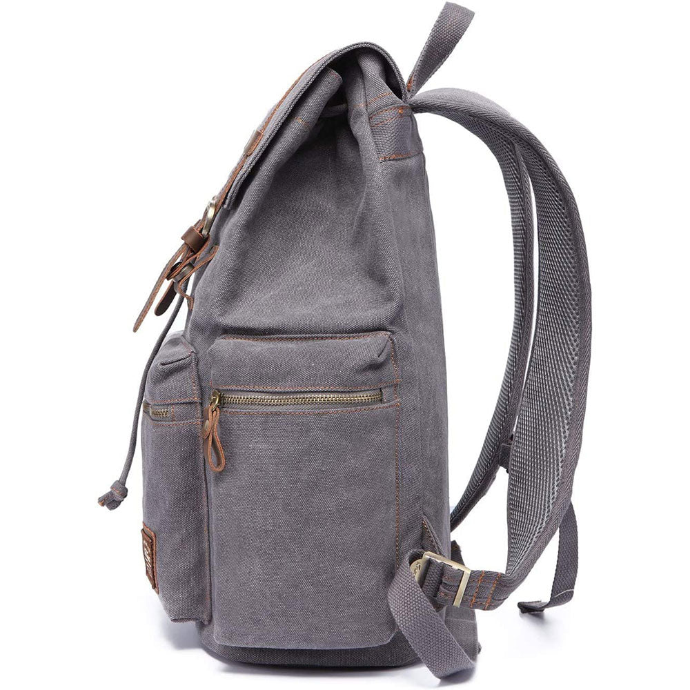 KAUKKO Vintage Casual Canvas and Leather Rucksack Retro Backpack for School Work Travel Hiking, 19L