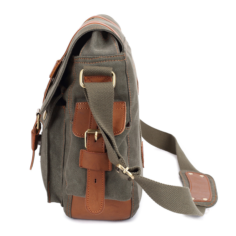 KAUKKO Canvas Messenger Bag - Vintage Crossbody Shoulder Bag Military Satchel