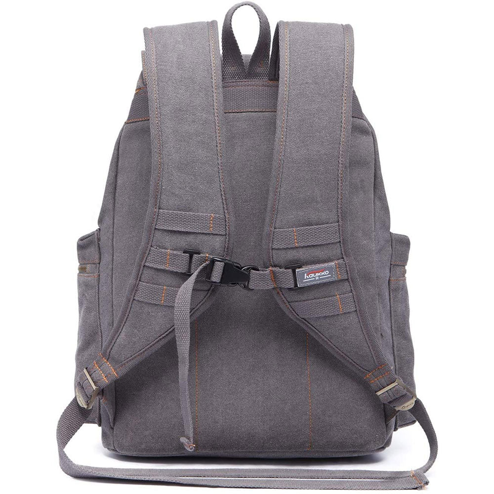 KAUKKO Vintage Casual Canvas and Leather Rucksack Retro Backpack for School Work Travel Hiking, 19L