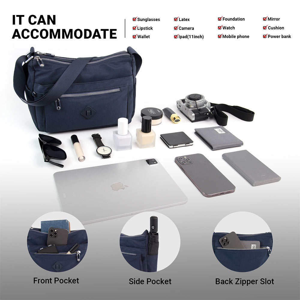 KAUKKO Women Crossbody Bag Handbag Lightweight Shoulder Purse Nylon Multi Pocket Crossbody Bag Ladies Travel Handbag