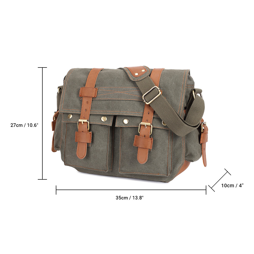 KAUKKO Canvas Messenger Bag - Vintage Crossbody Shoulder Bag Military Satchel