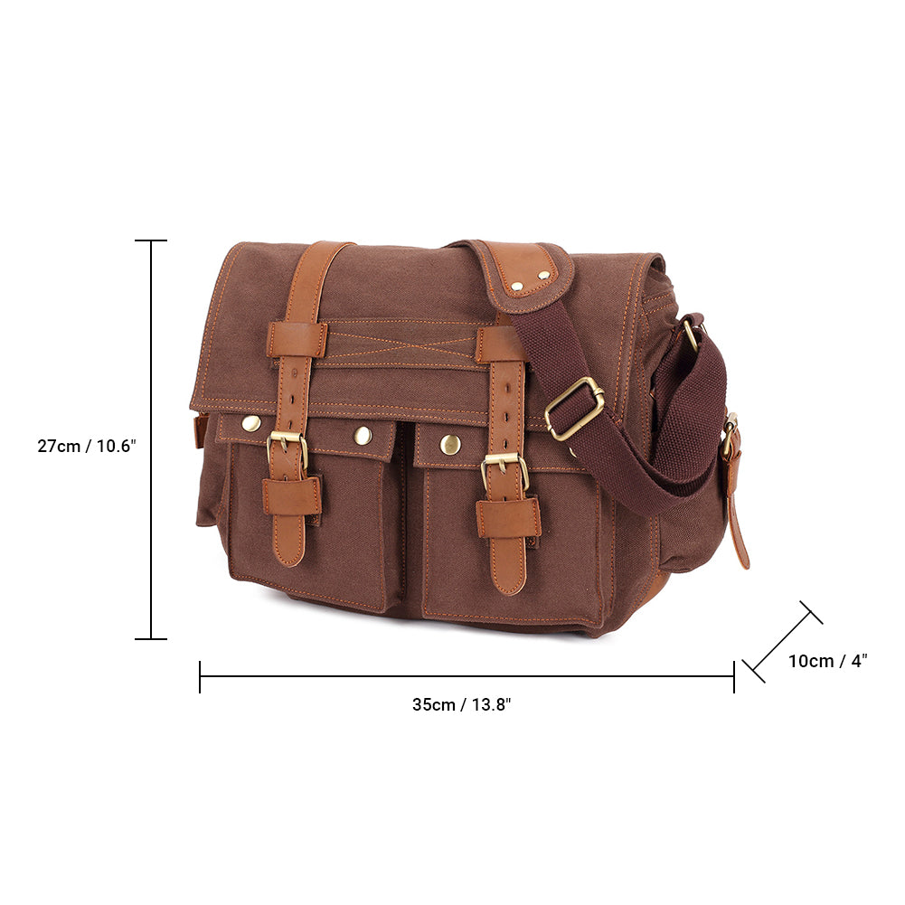 KAUKKO Canvas Messenger Bag - Vintage Crossbody Shoulder Bag Military Satchel