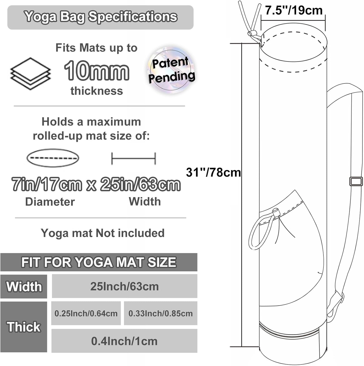 Yoga Bag with Wet Compartment and Bottle Pocket, Women's Sports Bag, Adjustable Shoulder Strap, Gym Yoga Bag for Pilates, Yoga Mats & Yoga Accessories