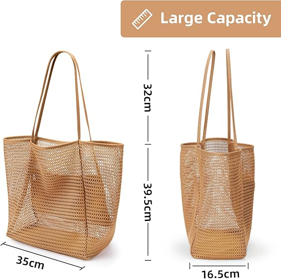 KAUKKO BeachNylon Mesh Tote Bag, Casual Tote Bag Hobo Women Foldable MAX 23L Shoulder Bag For Beach Picnic Vacation