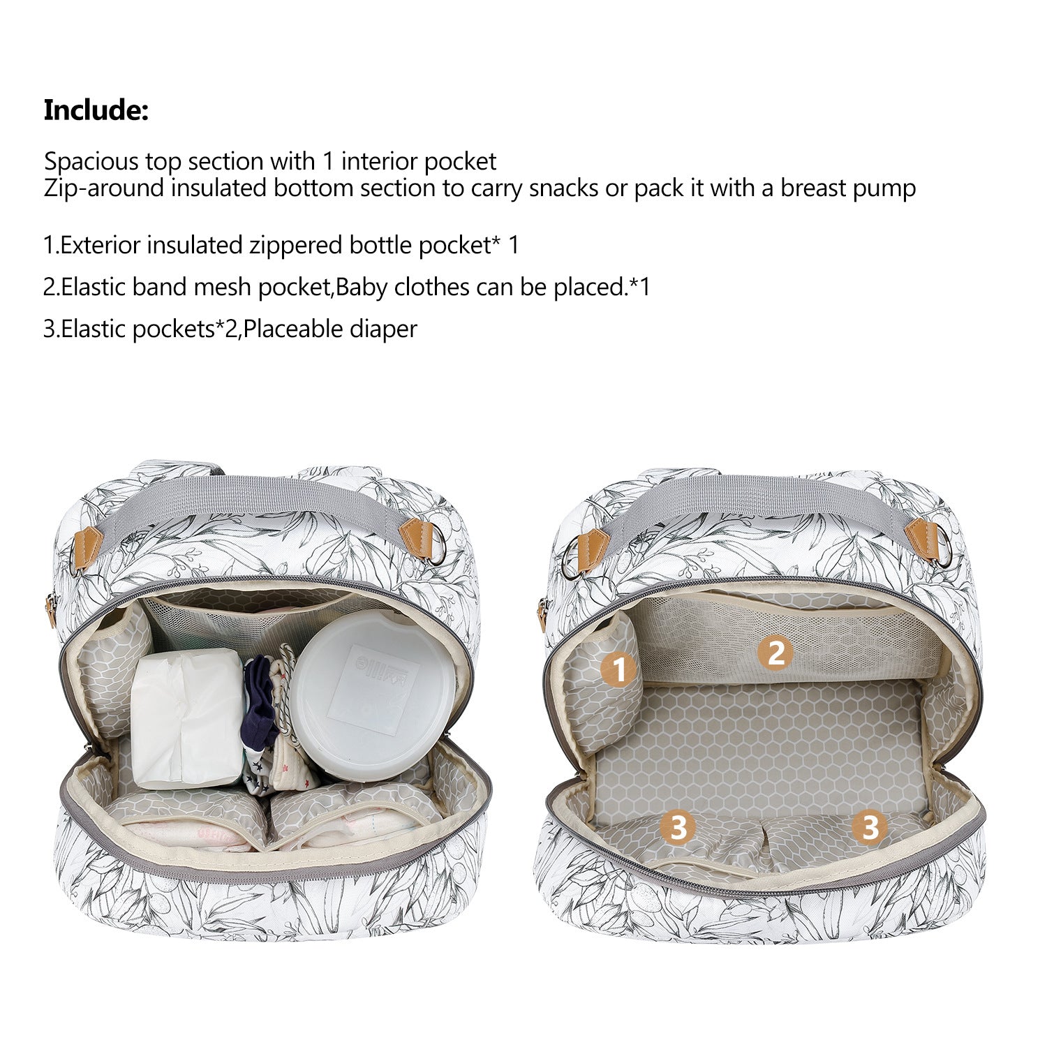 Diaper Bag Backpack - Breast Pump Bag, Removable Cooler Compartment, Double Layer