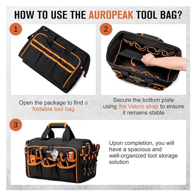 Heavy Duty Tool Bag 17-Inch, Pocket Portable Empty Tool Box Organizer, Big Storage Toolbox Organization, Soft Handle Large Zipper Carrying Toolbag, Gifts for Him Dad Men