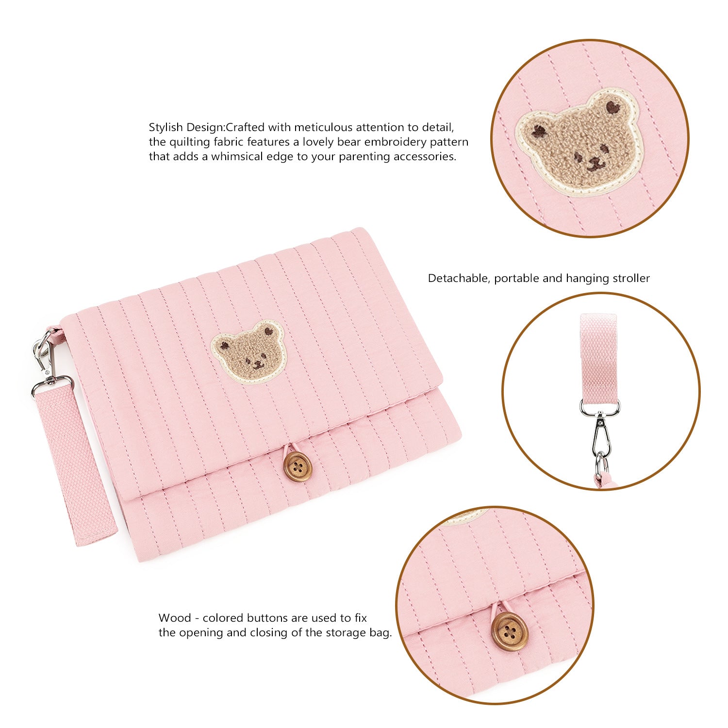Baby Diaper Bag Organizer Pouches - Waterproof Pod Foldable Diaper Organizer Set, Cute Bear Bag Gift for Baby Shower