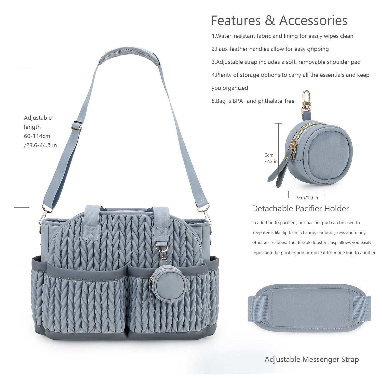Diaper Tote Quilted Mommy Bag Function Maternity Baby Bag Diaper Changing Messenger with Shoulder Strap Wet Pocket