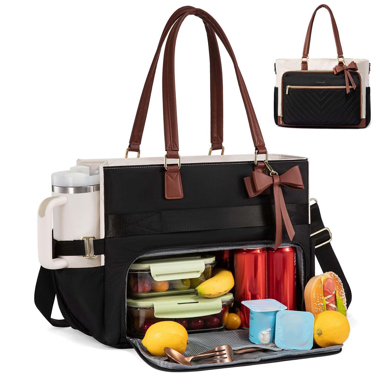 Large Women Lunch Bags, Insulated Adult Lunch Box, Leakproof Cooler Lunch Tote Bag with Storage Pocket. Reusable Lunch Purse for Work, Picnic, Hiking
