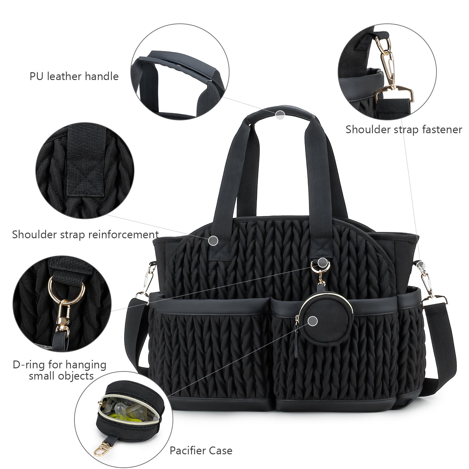 Diaper Tote Quilted Mommy Bag Function Maternity Baby Bag Diaper Changing Messenger with Shoulder Strap Wet Pocket
