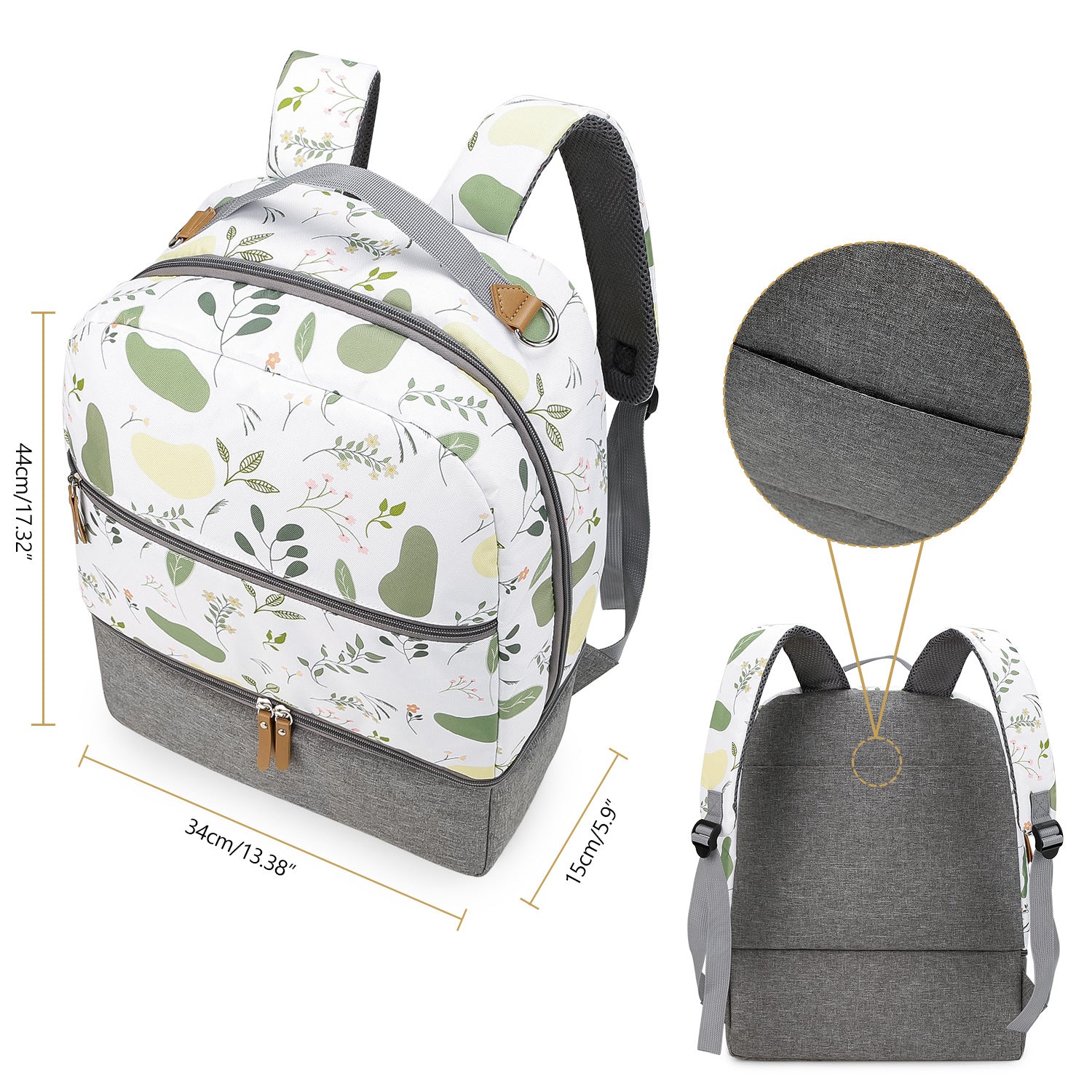 Diaper Bag Backpack - Breast Pump Bag, Removable Cooler Compartment, Double Layer