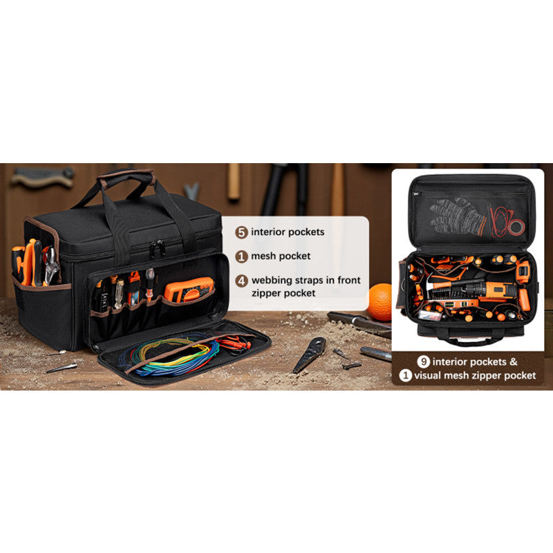 Heavy Duty Tool Bag 17-Inch, Pocket Portable Empty Tool Box Organizer, Big Storage Toolbox Organization, Soft Handle Large Zipper Carrying Toolbag, Gifts for Him Dad Men