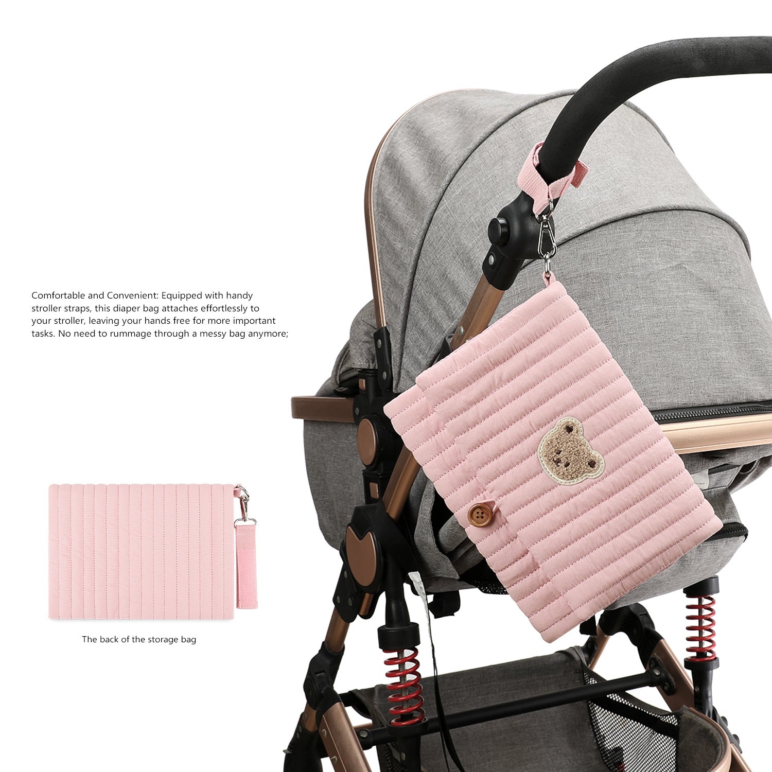 Baby Diaper Bag Organizer Pouches - Waterproof Pod Foldable Diaper Organizer Set, Cute Bear Bag Gift for Baby Shower