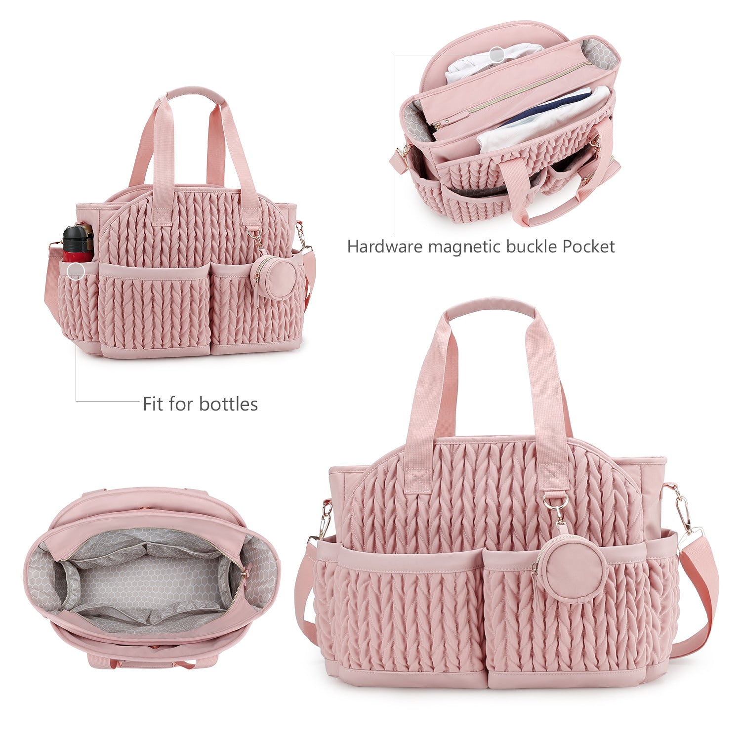 Diaper Tote Quilted Mommy Bag Function Maternity Baby Bag Diaper Changing Messenger with Shoulder Strap Wet Pocket