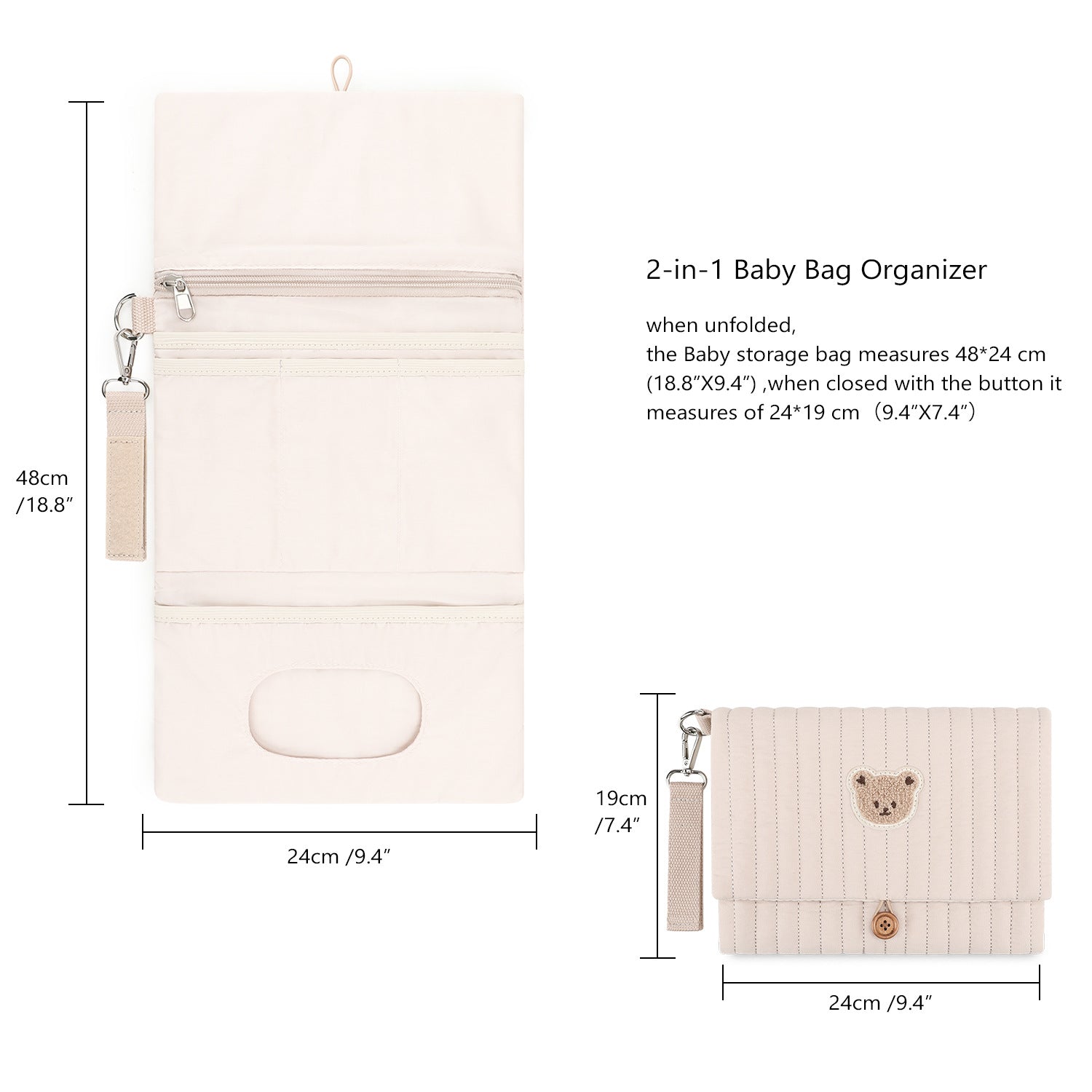 Baby Diaper Bag Organizer Pouches - Waterproof Pod Foldable Diaper Organizer Set, Cute Bear Bag Gift for Baby Shower