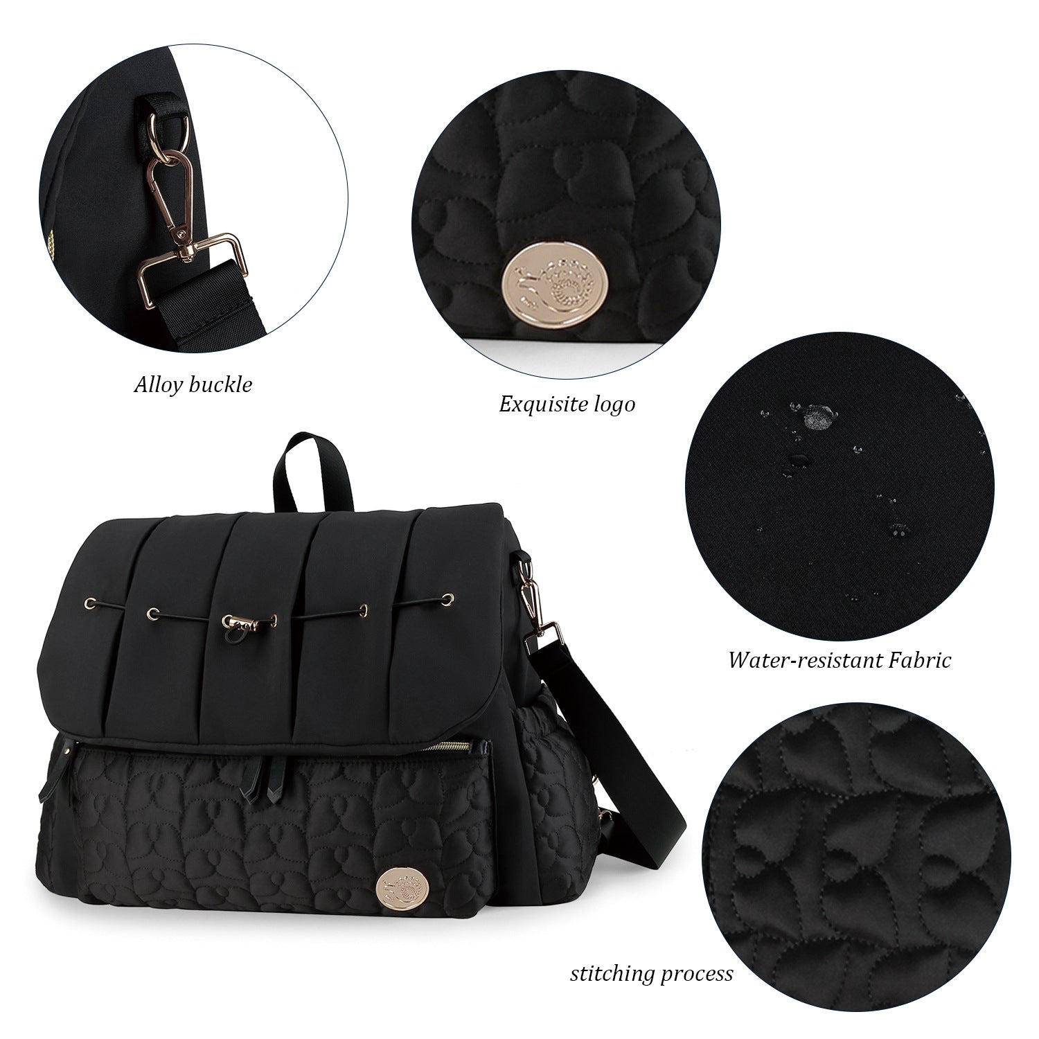 Diaper Bag Backpack - Quilted Travel Diaper Bags for Baby Girl & Boy, Convertible Messenger Baby Changing Bag, Insulated Pockets, Large Capacity, Waterproof and Stylish