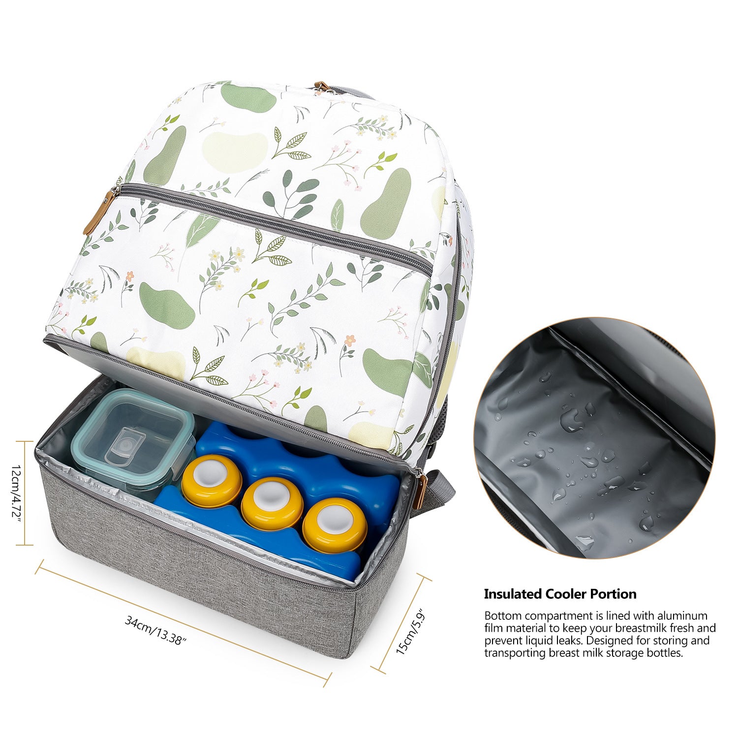 Diaper Bag Backpack - Breast Pump Bag, Removable Cooler Compartment, Double Layer
