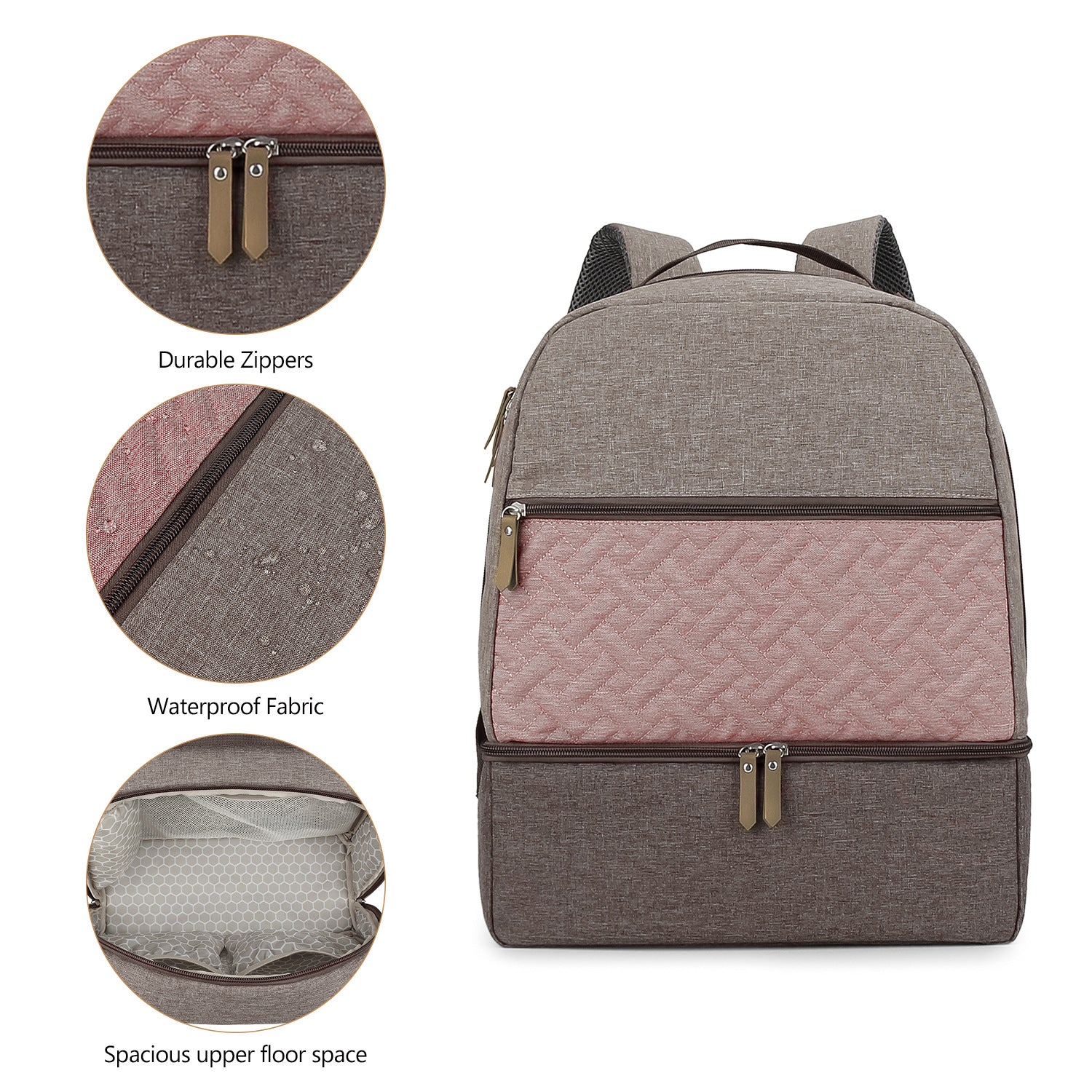 Diaper Bag Backpack - Breast Pump Bag, Removable Cooler Compartment, Double Layer
