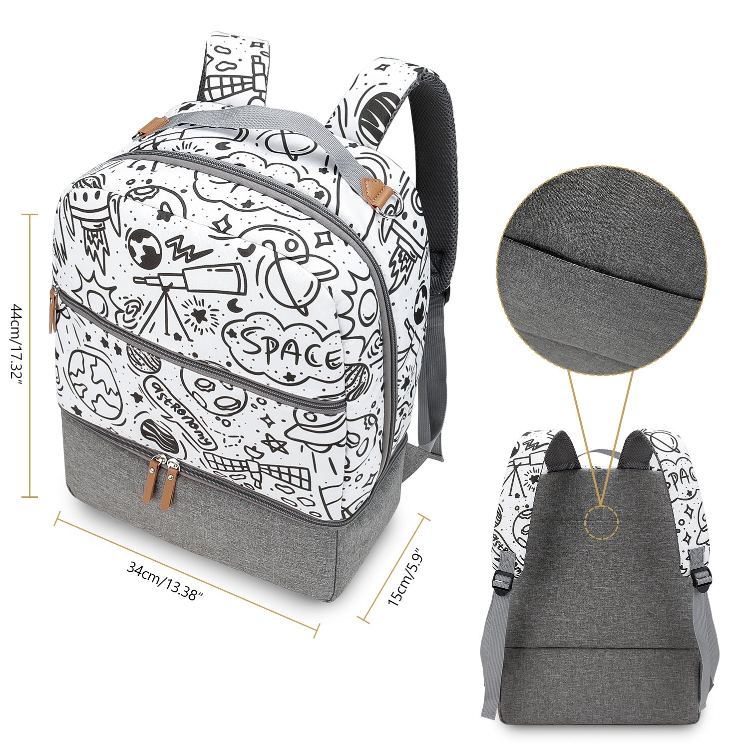 Diaper Bag Backpack - Breast Pump Bag, Removable Cooler Compartment, Double Layer