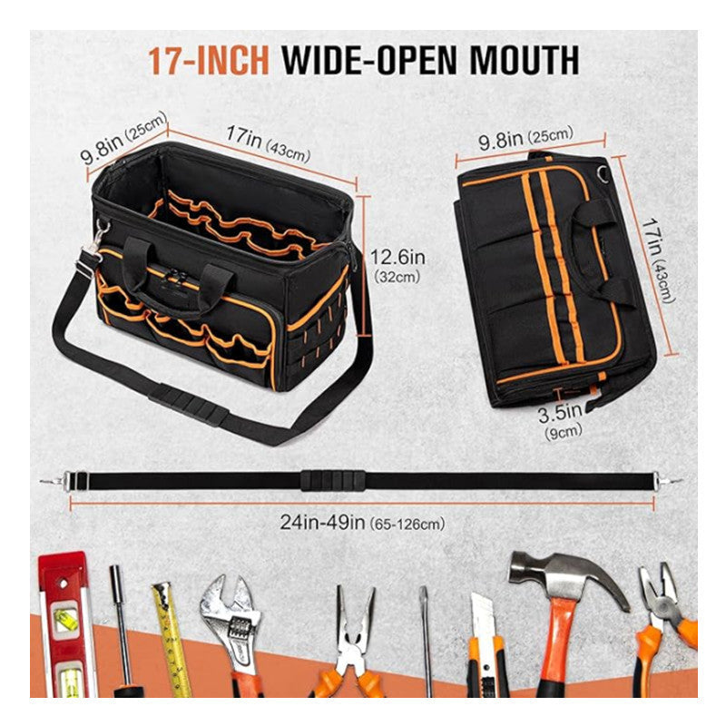 Heavy Duty Tool Bag 17-Inch, Pocket Portable Empty Tool Box Organizer, Big Storage Toolbox Organization, Soft Handle Large Zipper Carrying Toolbag, Gifts for Him Dad Men