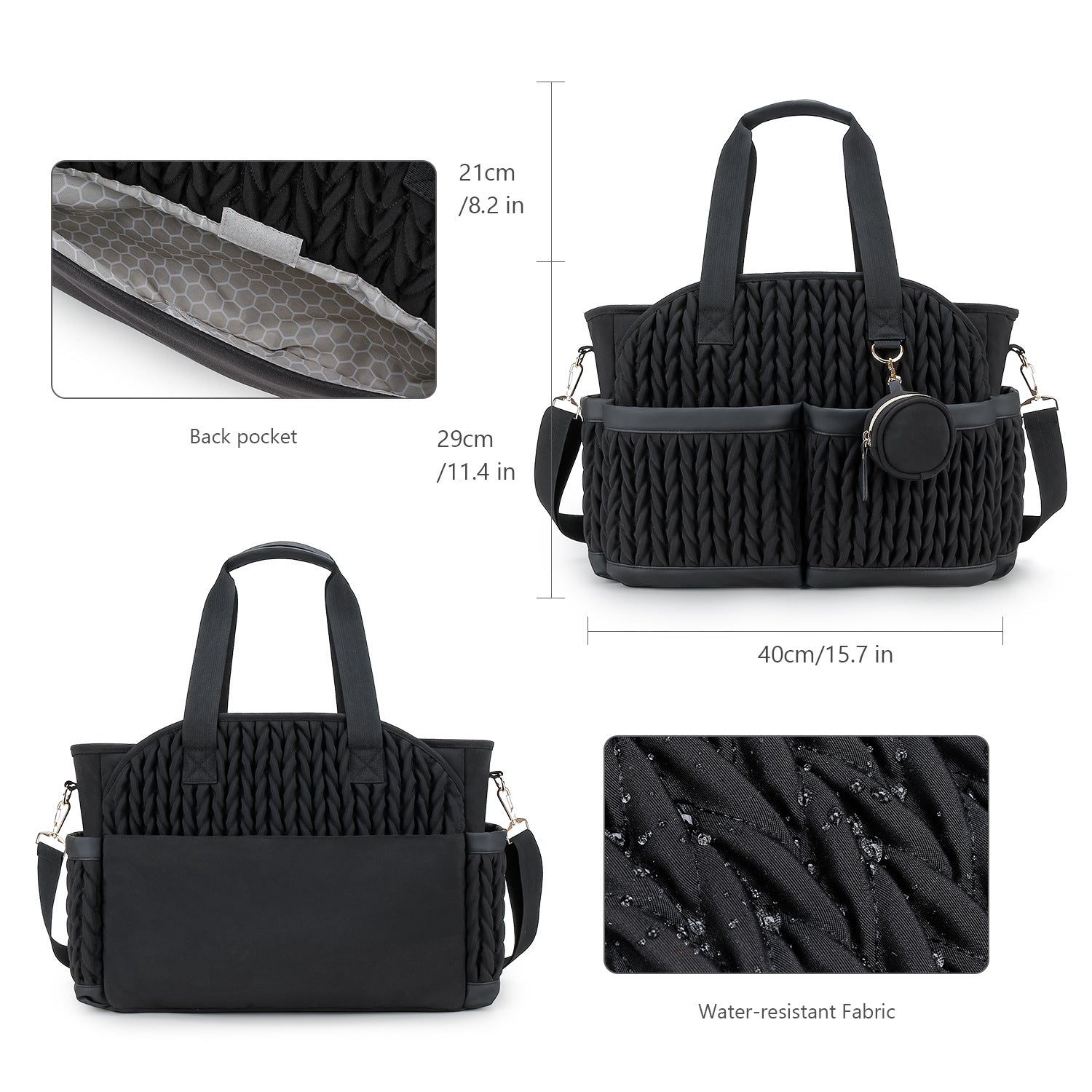 Diaper Tote Quilted Mommy Bag Function Maternity Baby Bag Diaper Changing Messenger with Shoulder Strap Wet Pocket