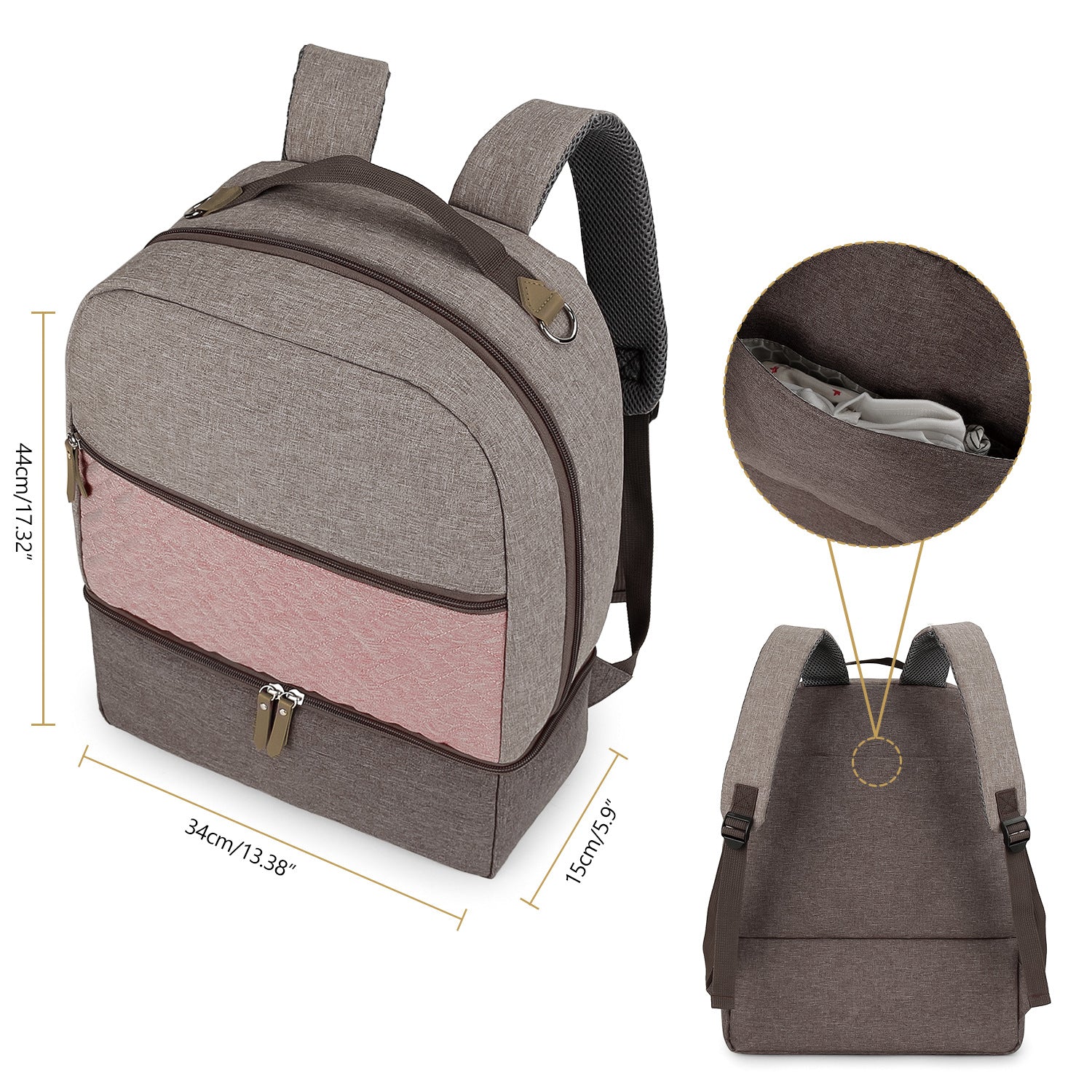 Diaper Bag Backpack - Breast Pump Bag, Removable Cooler Compartment, Double Layer