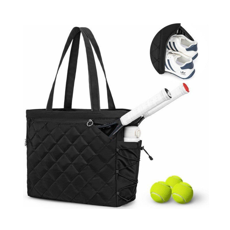 Tennis Tote Bag with Shoe Compartment - Extra-Large Quilted Pickleball Bag Holds 2-4 Rackets, Water-Resistant & Lightweight for Men & Women