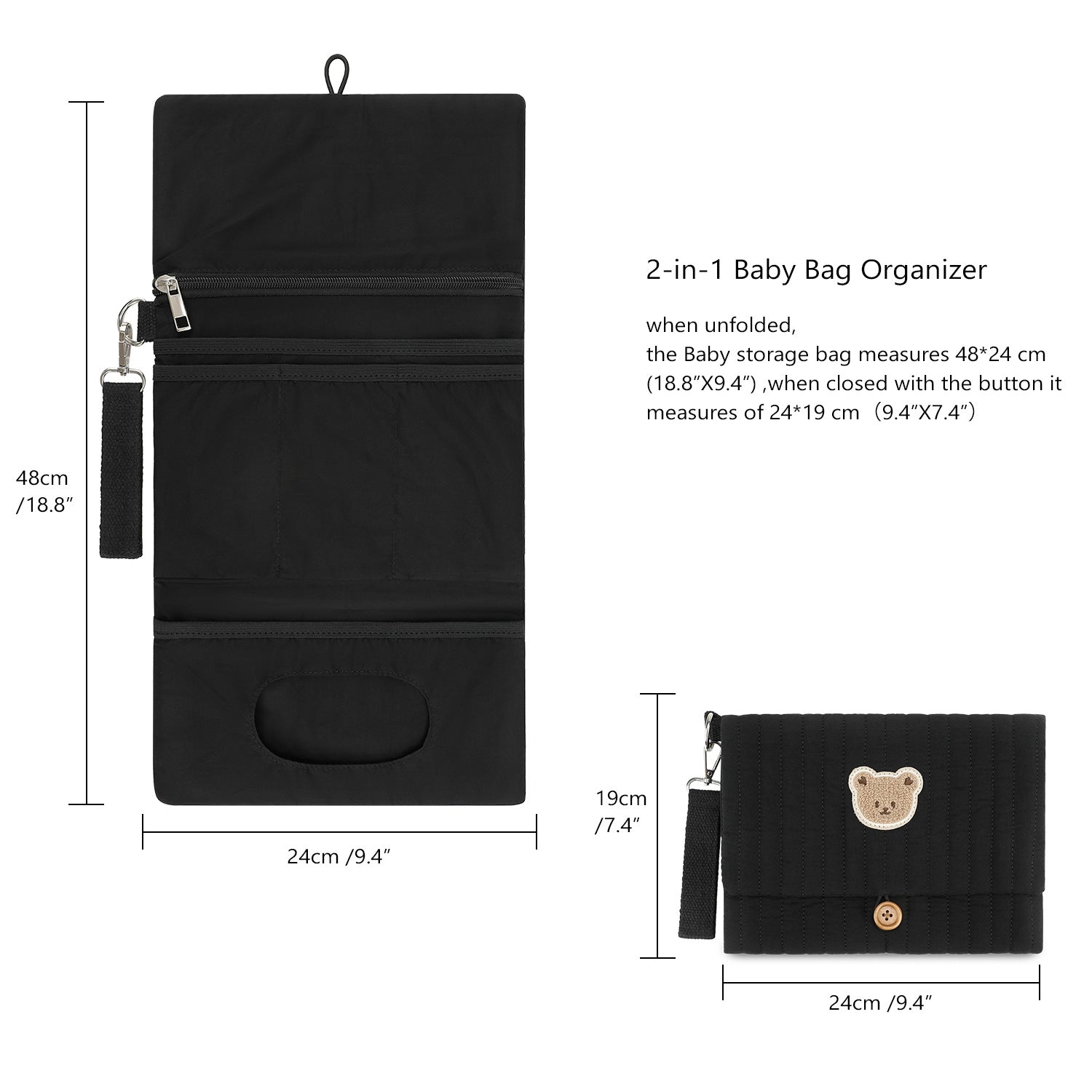 Baby Diaper Bag Organizer Pouches - Waterproof Pod Foldable Diaper Organizer Set, Cute Bear Bag Gift for Baby Shower