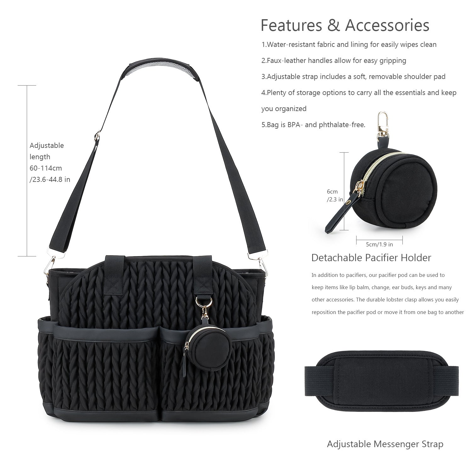 Diaper Tote Quilted Mommy Bag Function Maternity Baby Bag Diaper Changing Messenger with Shoulder Strap Wet Pocket