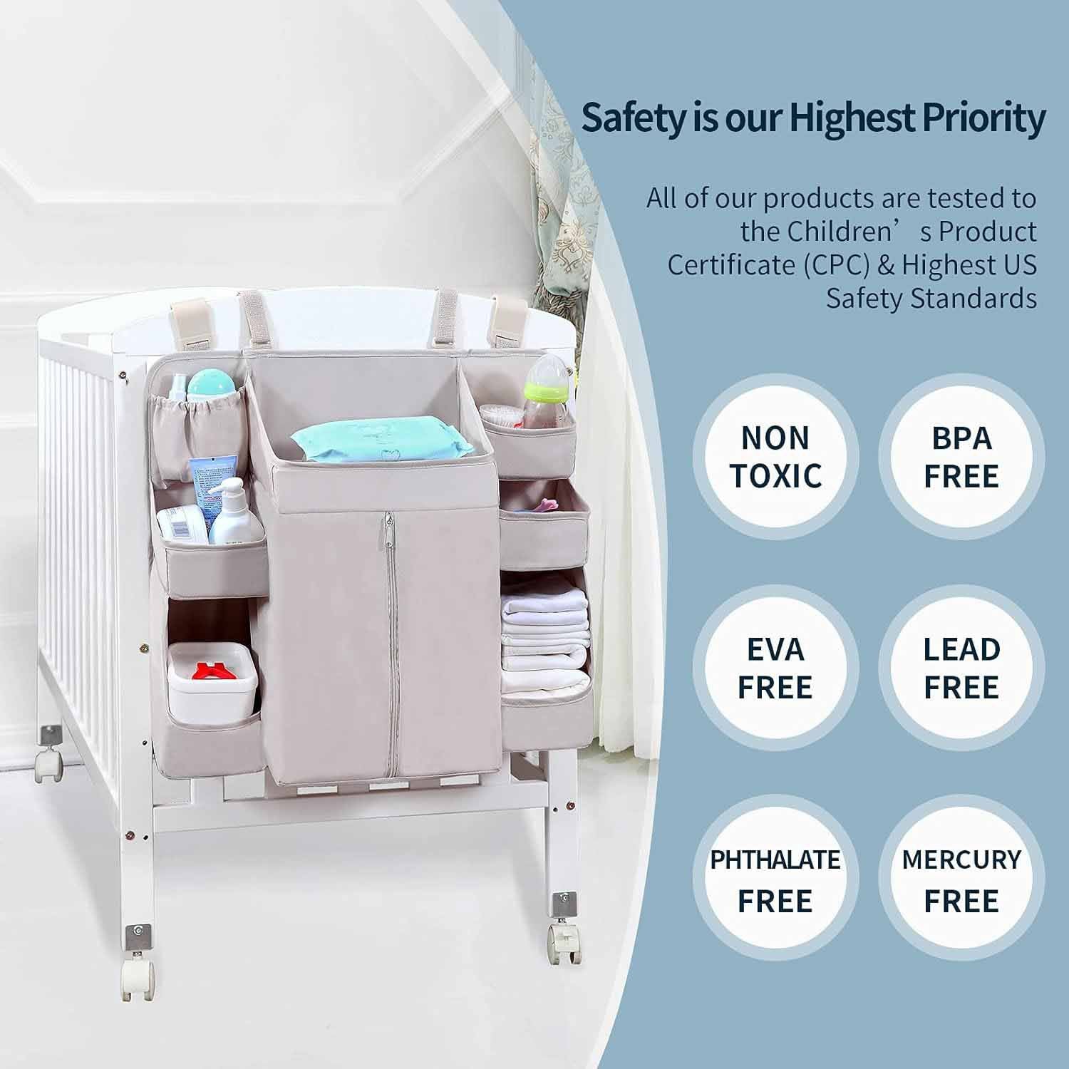 Premium Hanging Diaper Caddy Organizer – Nursery Storage Caddy for Baby Essentials – Ideal Gift for Boys & Girls – Fits Crib, Changing Table, Playard, Wall & Door