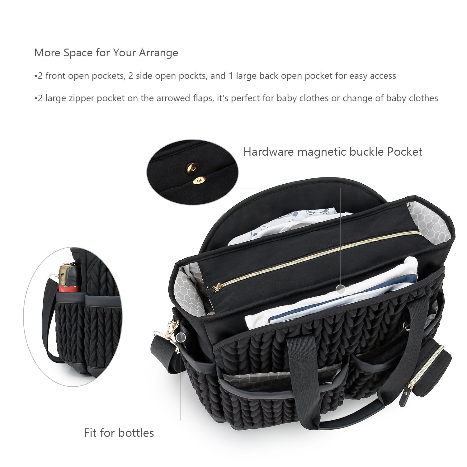 Diaper Tote Quilted Mommy Bag Function Maternity Baby Bag Diaper Changing Messenger with Shoulder Strap Wet Pocket