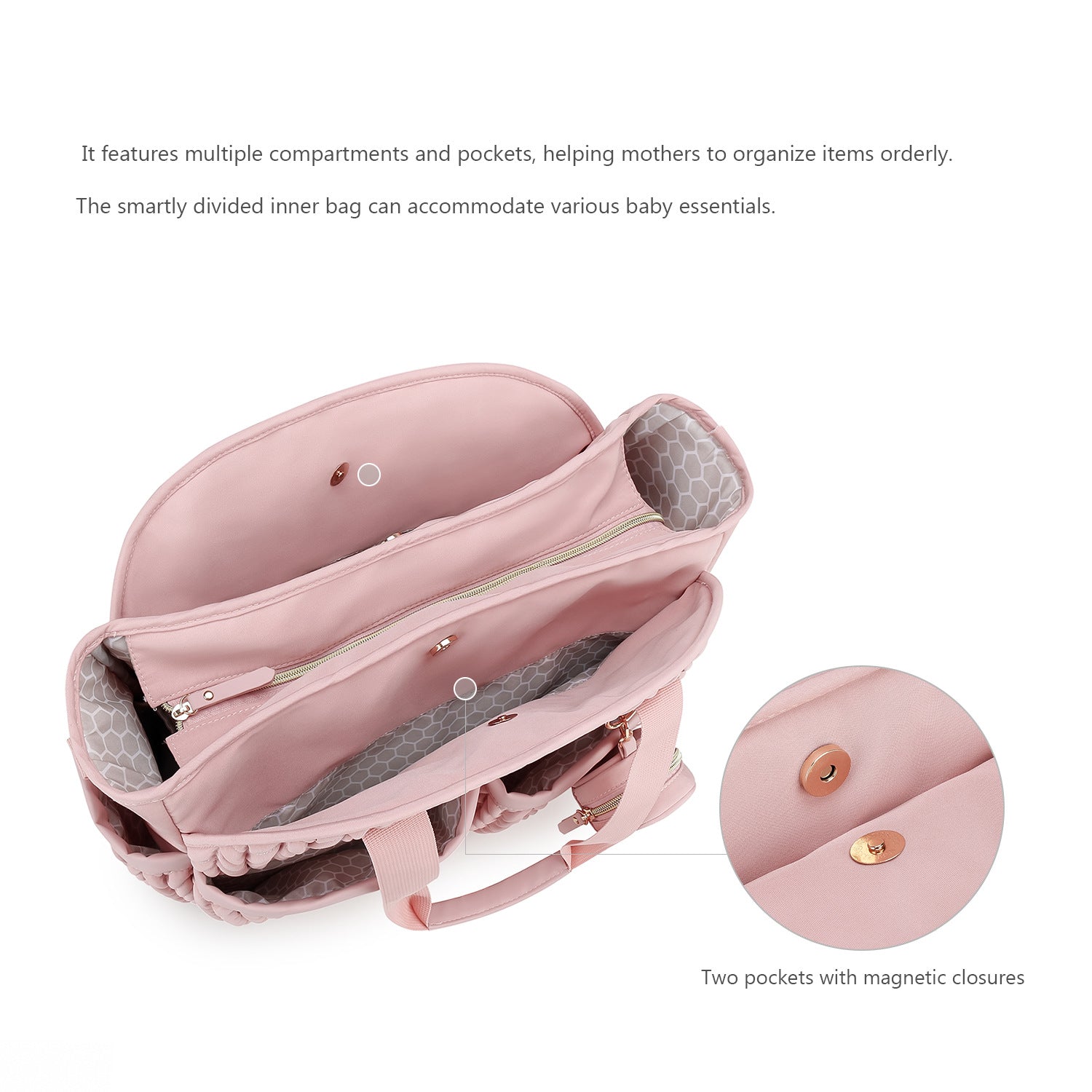 Diaper Tote Quilted Mommy Bag Function Maternity Baby Bag Diaper Changing Messenger with Shoulder Strap Wet Pocket