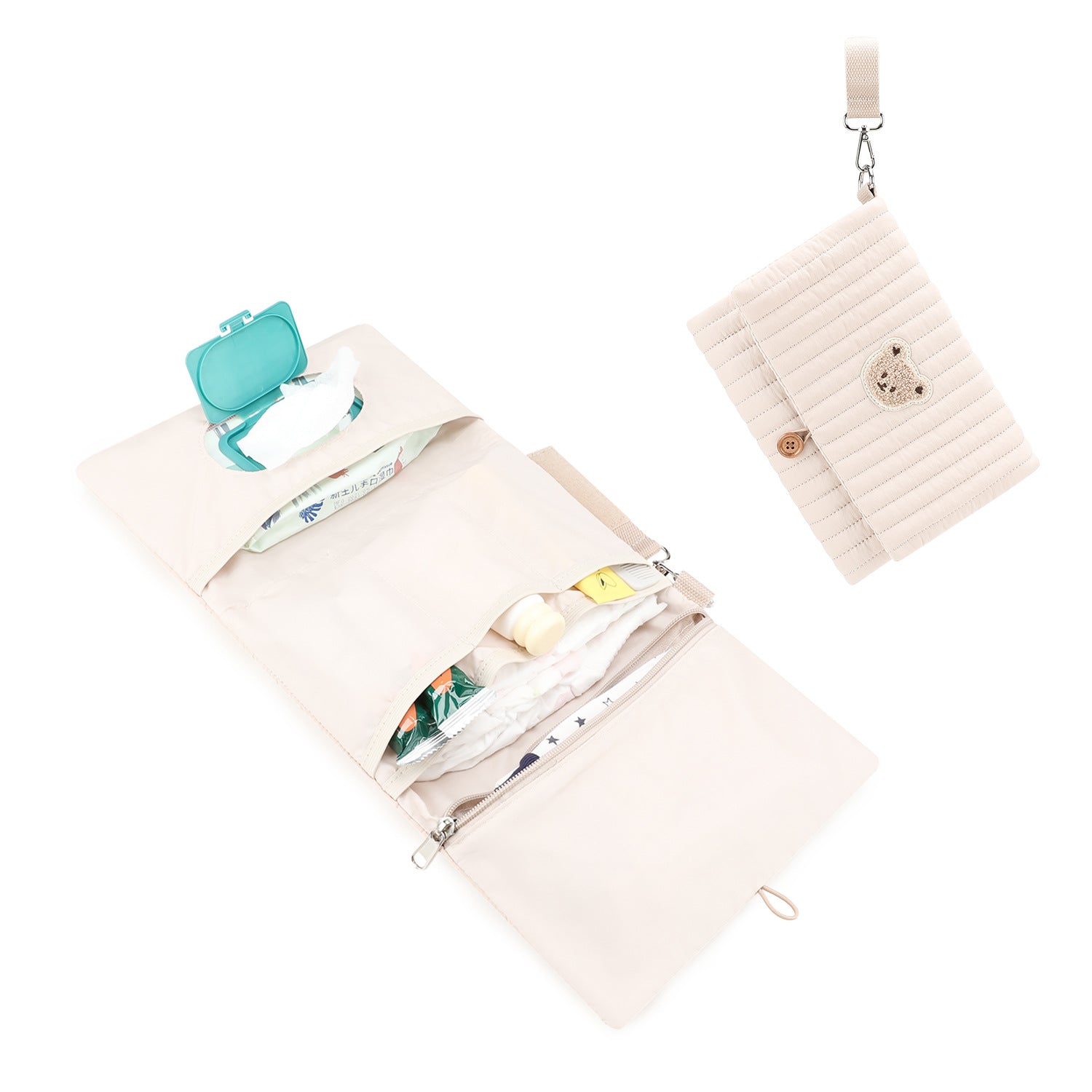 Baby Diaper Bag Organizer Pouches - Waterproof Pod Foldable Diaper Organizer Set, Cute Bear Bag Gift for Baby Shower