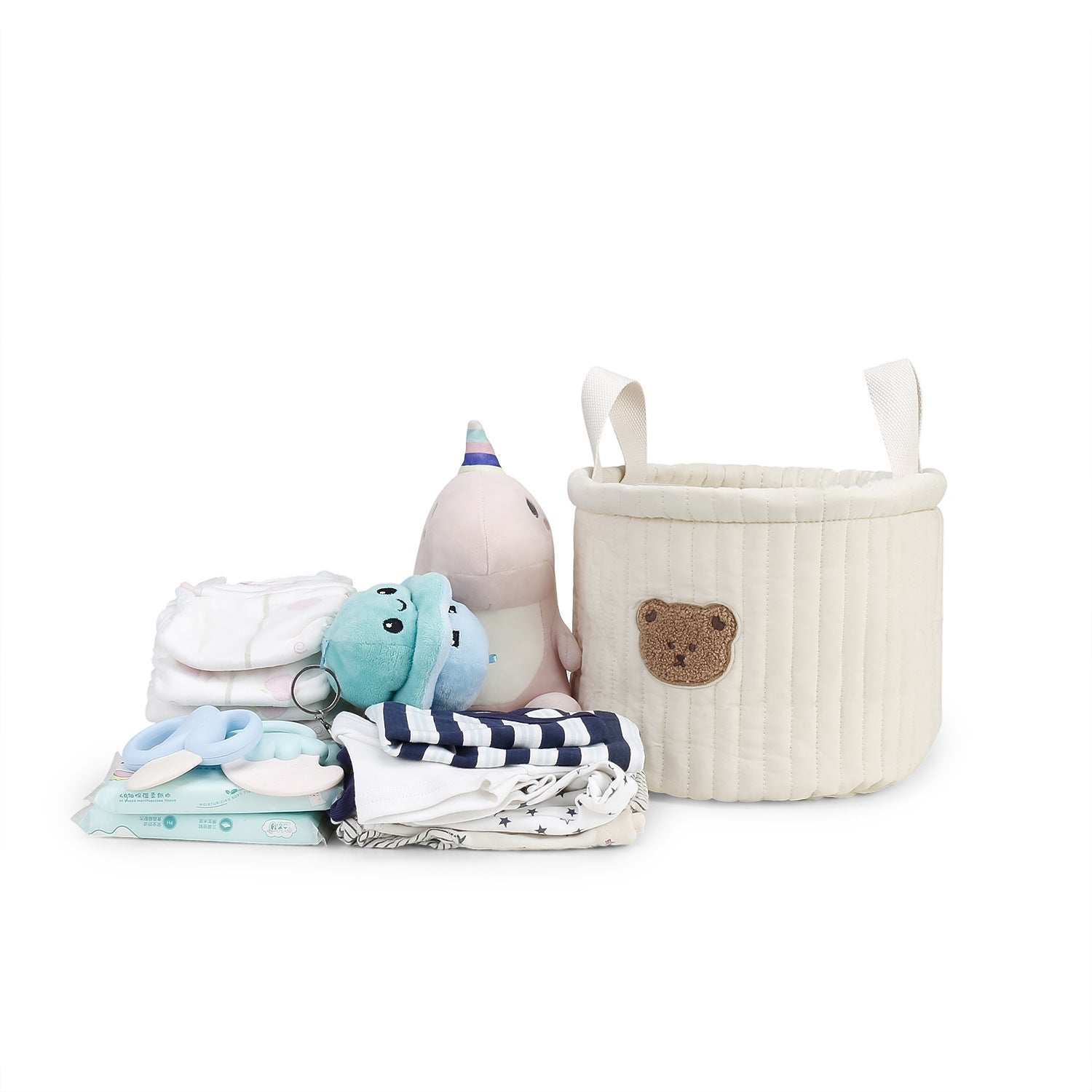 Bear Storage Bucket Beige Cotton Basket Diaper Bag Large Capacity Bin for Home Nursery Room