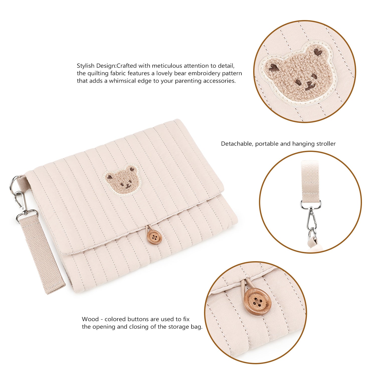 Baby Diaper Bag Organizer Pouches - Waterproof Pod Foldable Diaper Organizer Set, Cute Bear Bag Gift for Baby Shower